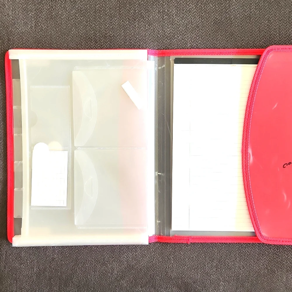 🔴Red/clear plastic velcro accordian file folder. One size.